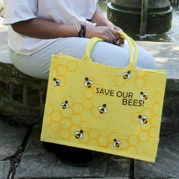 Large Save Our Bees Jute Shopping Bag