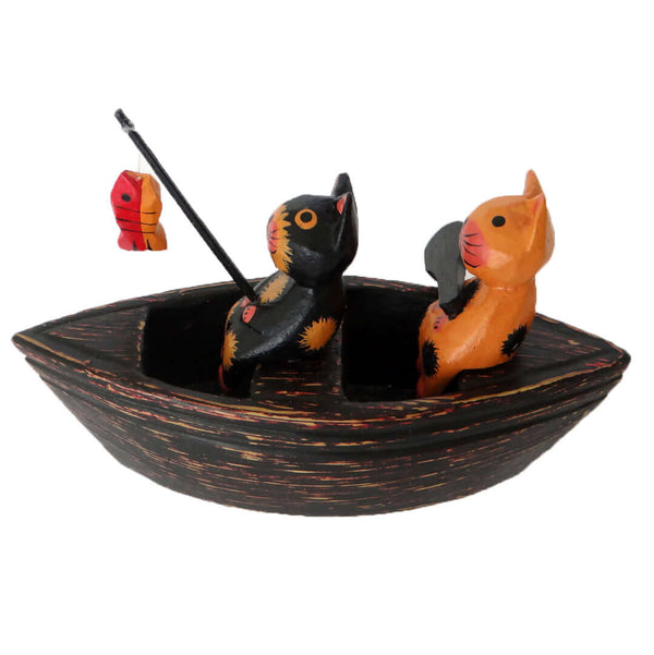 2 Wooden Cats on a Boat