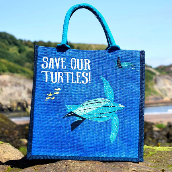 Save Our Turtles Jute Shopping Bag
