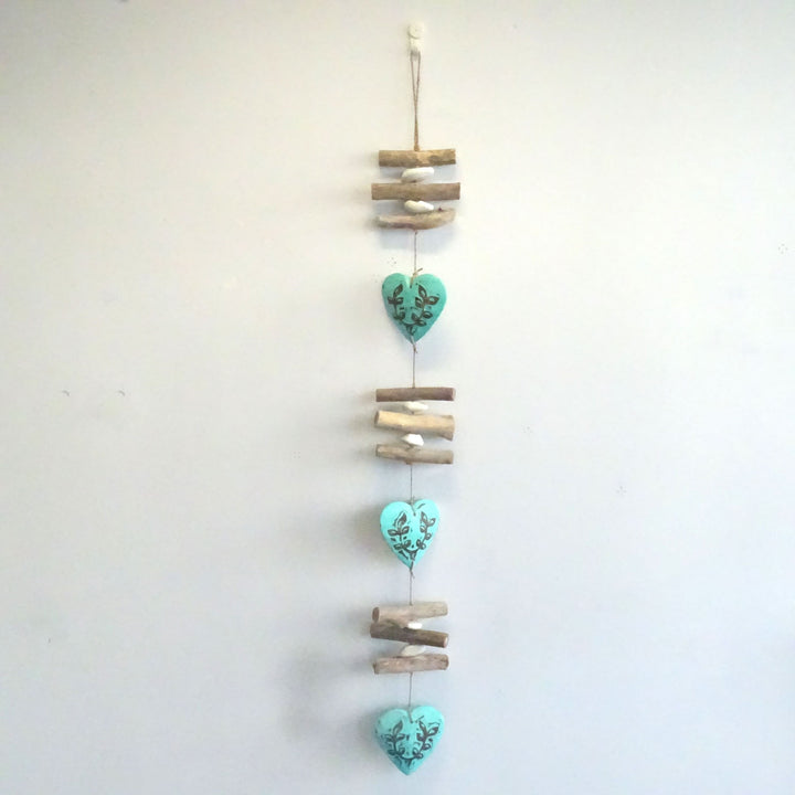 Wooden Heart Mobile Turquoise