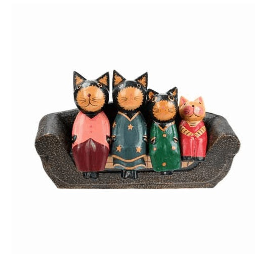 Wooden 4 Cats on a Sofa Ornament