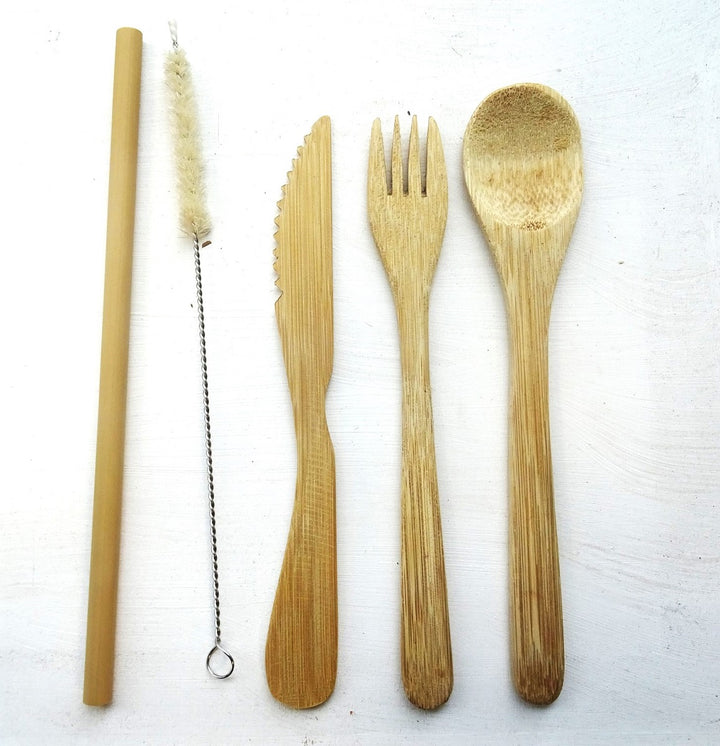 Bamboo Straw, Cleaner, Knife, Fork and Spoon