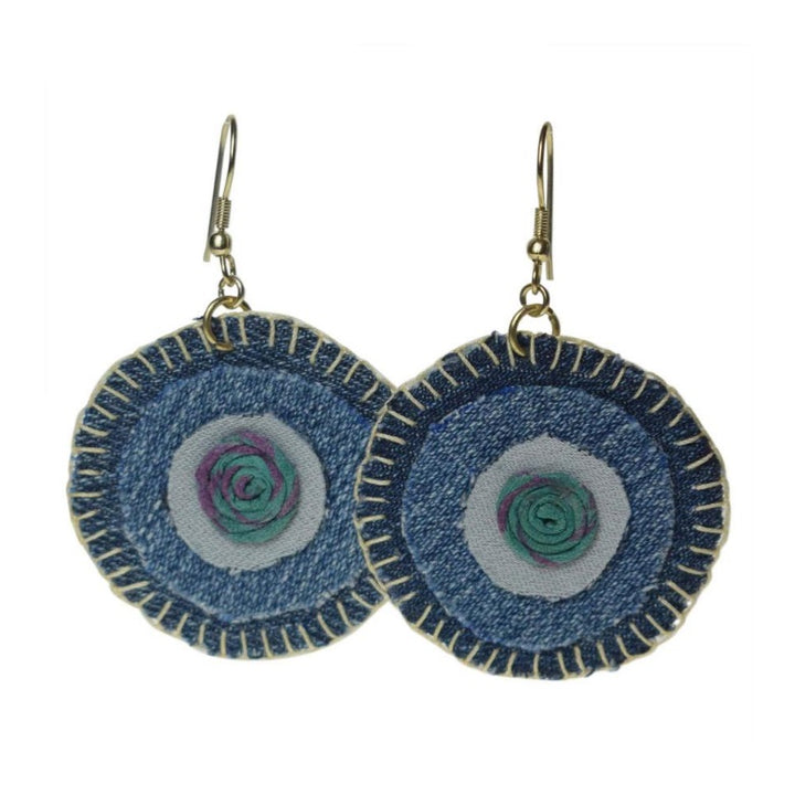 Earrings, Denim, Circles & Inner Spiral - Voyage Fair Trade