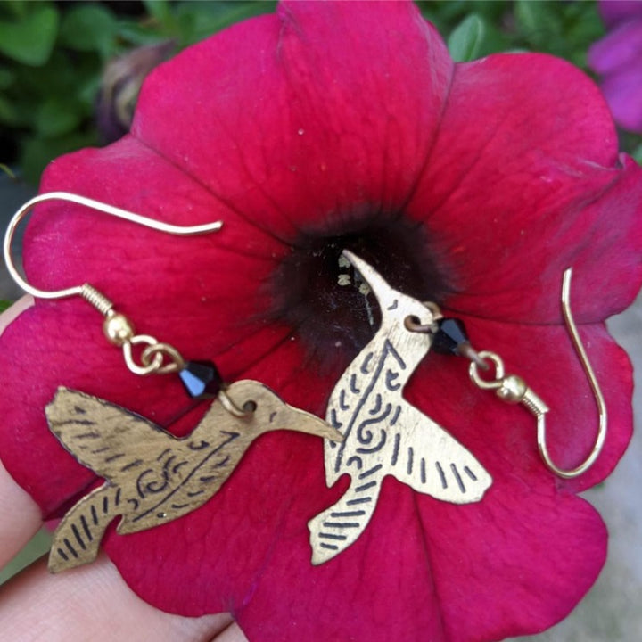 Earrings - Golden Hummingbirds - Voyage Fair Trade