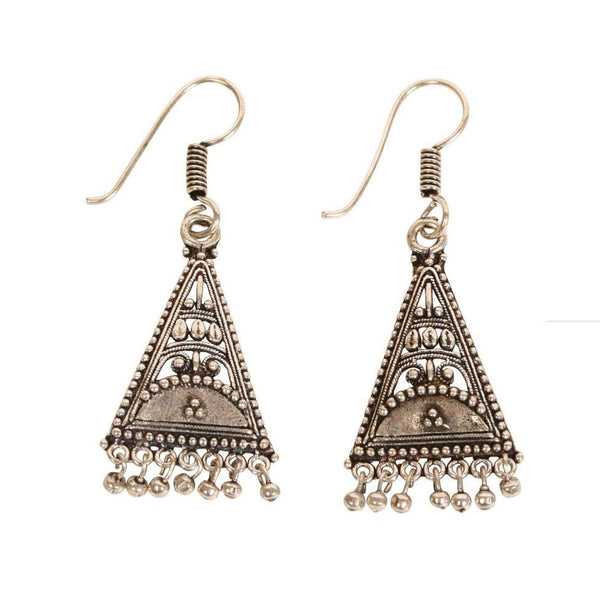 Earrings Silver Colour Triangle Hanging Beads
