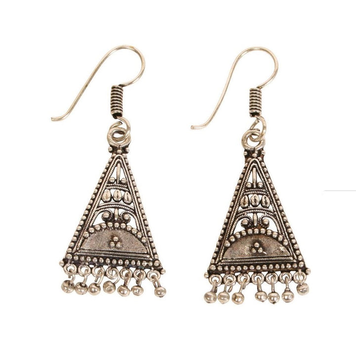 Earrings Silver Colour Triangle Hanging Beads - Voyage Fair Trade