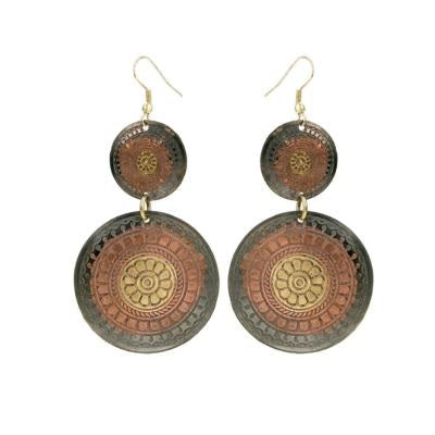 Earrings with 2 Golden Copper Circles - Voyage Fair Trade