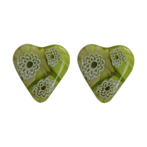 Heart Glass Stud Earrings Green