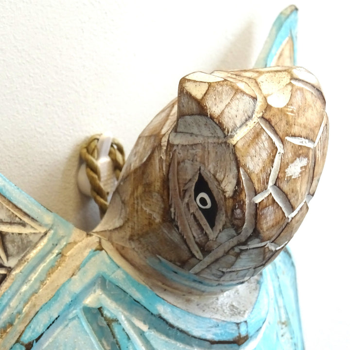 Large Hanging Turquoise Wooden Sea Turtle