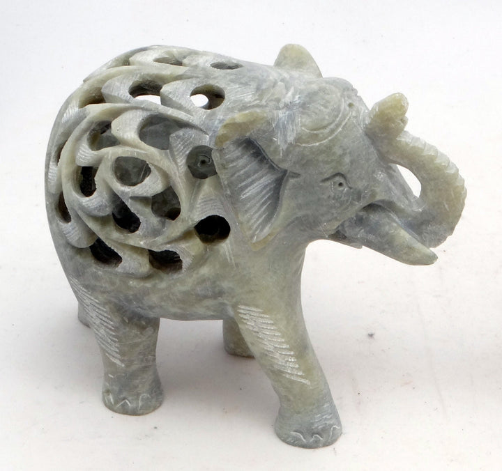Jali Undercut Gorara Stone Elephant Ornament