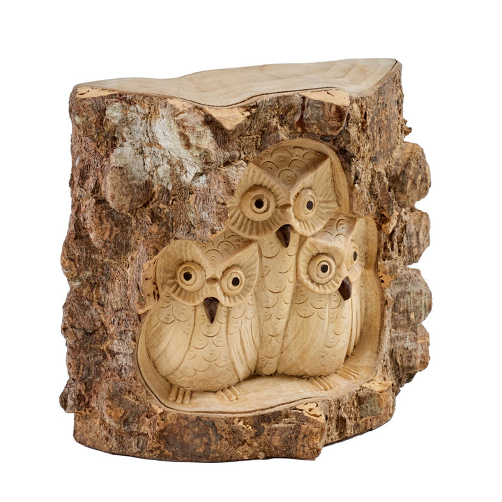 Natural Wooden Family with Owlets
