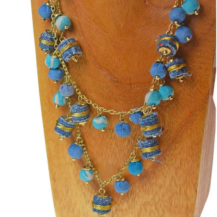 Necklace Denim, Multi-Cloth Beads - Voyage Fair Trade