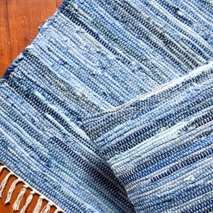 Recycled Denim Striped Rug - Voyage Fair Trade