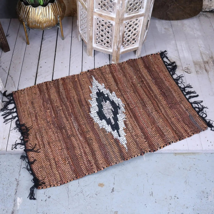 Recycled Leather Rug Aztec - Voyage Fair Trade