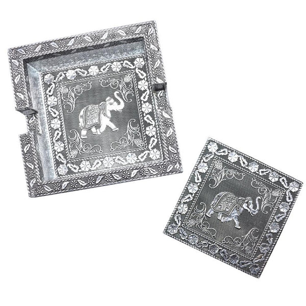 Set of 4 Aluminium Elephant Coasters with Holder - Voyage Fair Trade