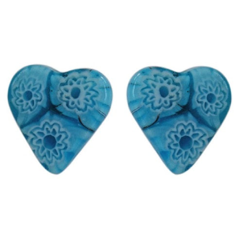 Turquoise Heart Glass Stud Earrings