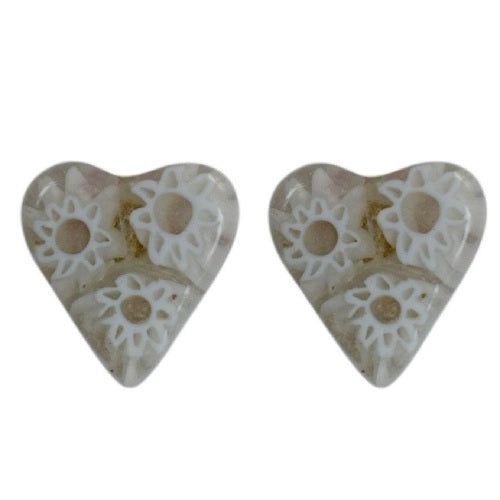 White Heart Glass Stud Earrings