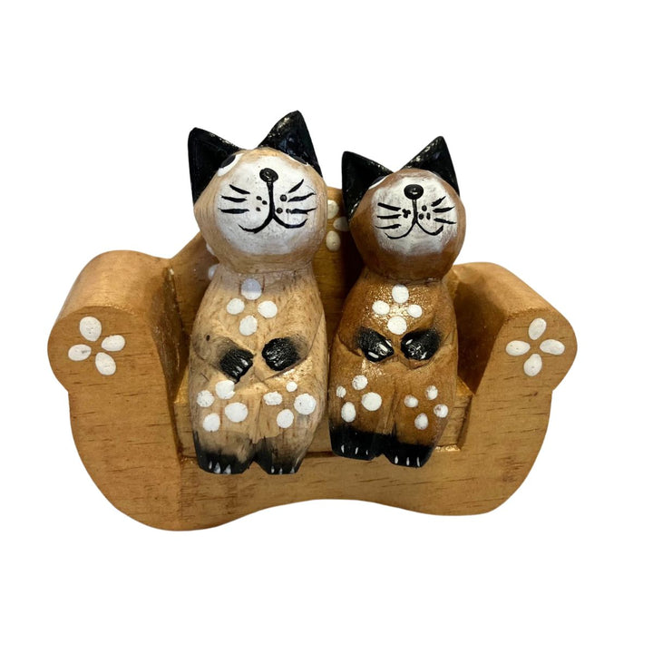 Wooden Cats on a Sofa Ornament - Voyage Fair Trade