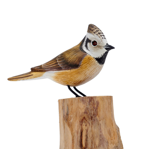Wooden Crested Tit Bird on Stand