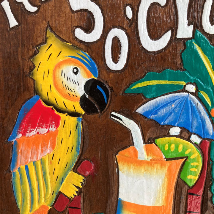 Wooden Tiki Bar Parrot Dinking Sign