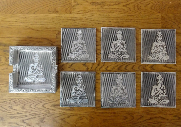 Set of 6 Aluminium Thai Buddha Coasters - Voyage Fair Trade