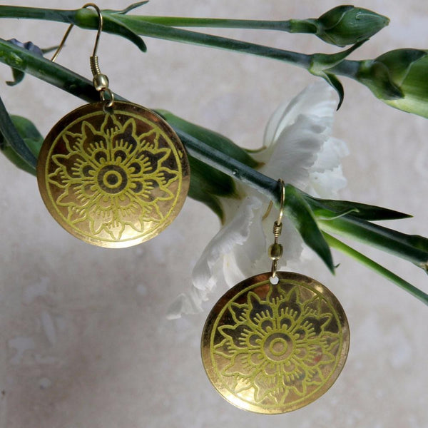 Earrings with Brass Discs - Voyage Fair Trade