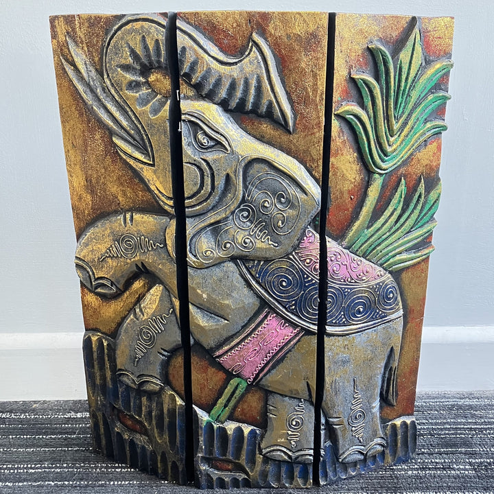 Wooden Elephant Colourful Room Divider