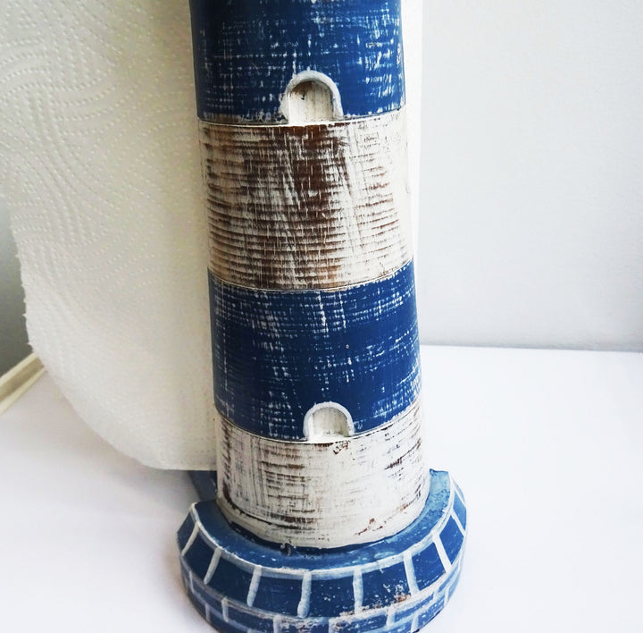 Blue & White Lighthouse Kitchen/Toilet Roll Holder - Voyage Fair Trade