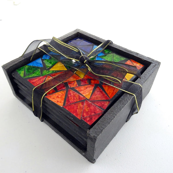 Set of 4 Multi-coloured Mosaic Coasters