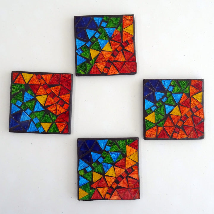4 Multi-coloured Mosaic Coasters