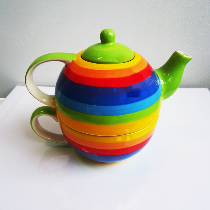 Rainbow Ceramic Tea Pot & Cup