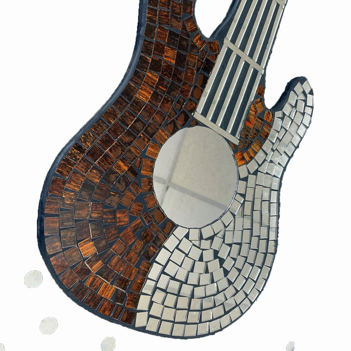 Brown & Silver Mosaic Hanging Guitar Mirror - Voyage Fair Trade