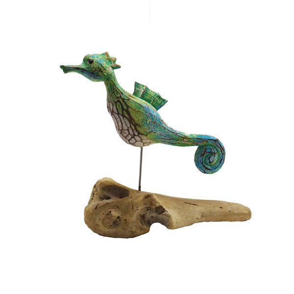 Seahorse on Driftwood Blue Green