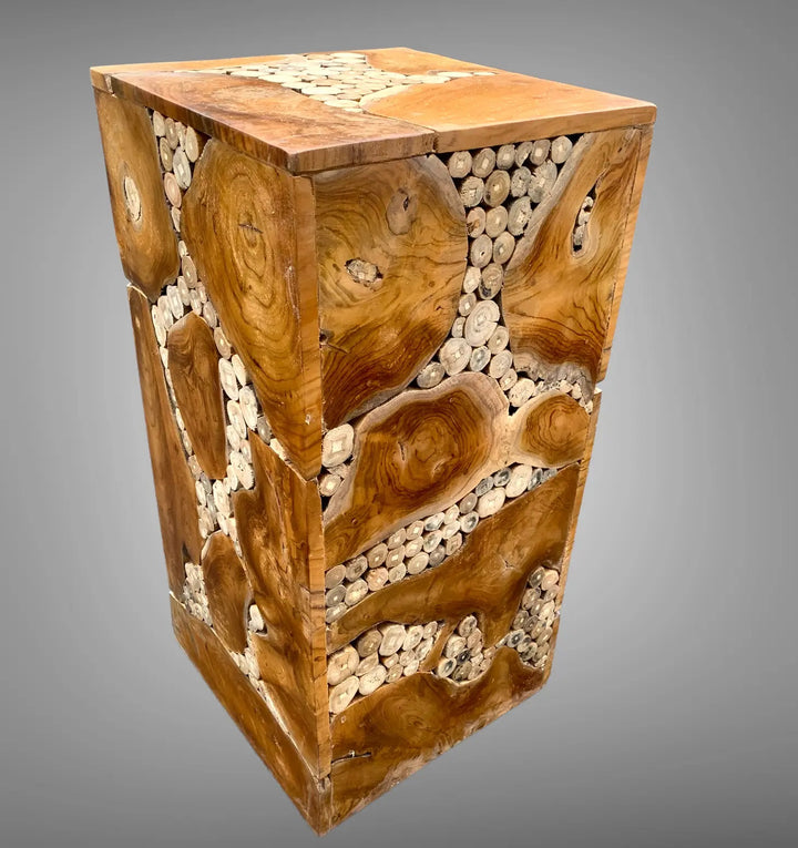Large Teak and Bamboo Display Cube
