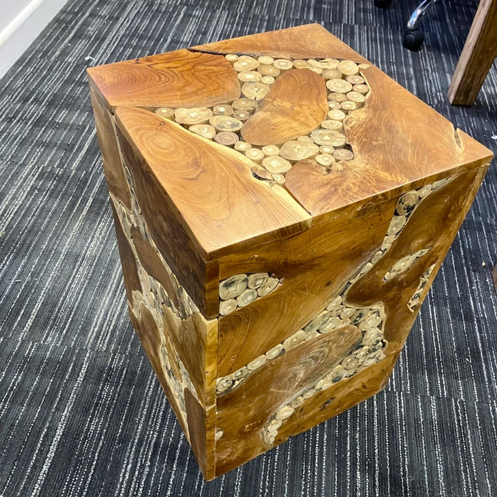 Large Teak and Bamboo Display Cube