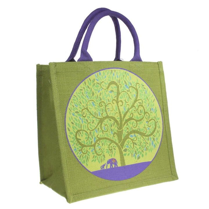 Tree of Life with Elephants Jute Shopping Bag